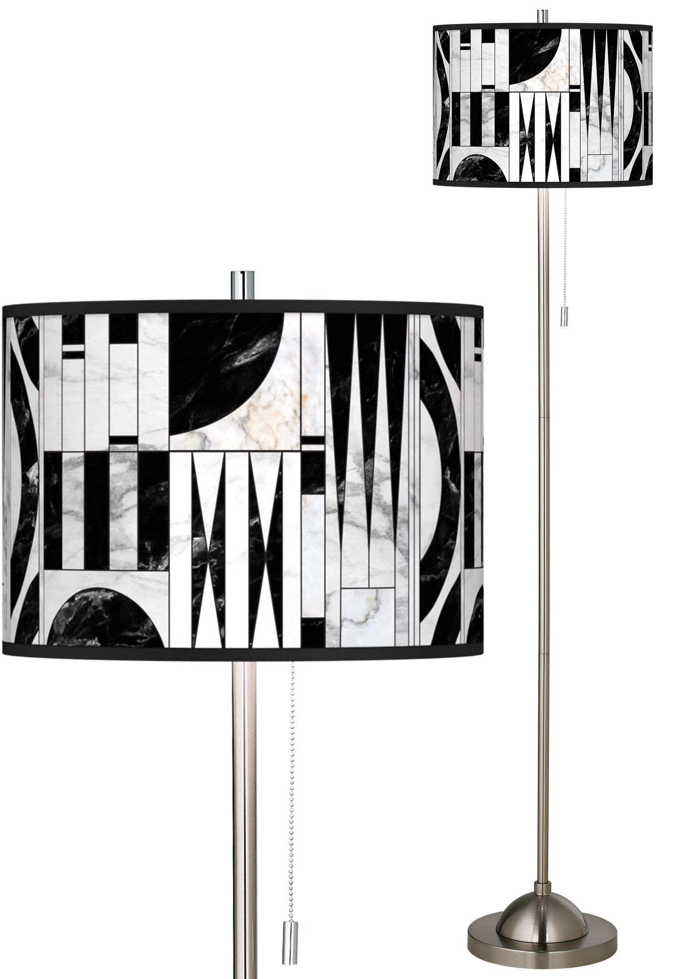 Noir Marble Brushed Nickel Pull Chain Floor Lamp