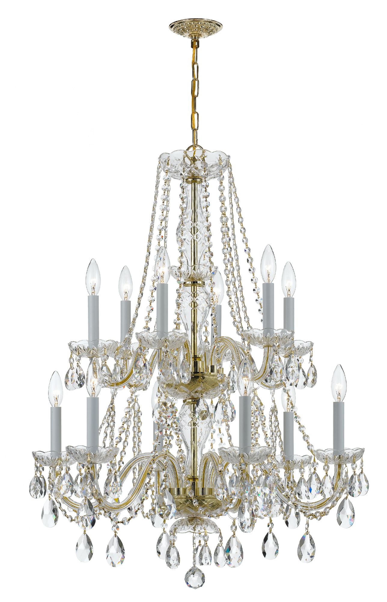 Traditional Crystal 26"W Polished Brass 12-Light Chandelier