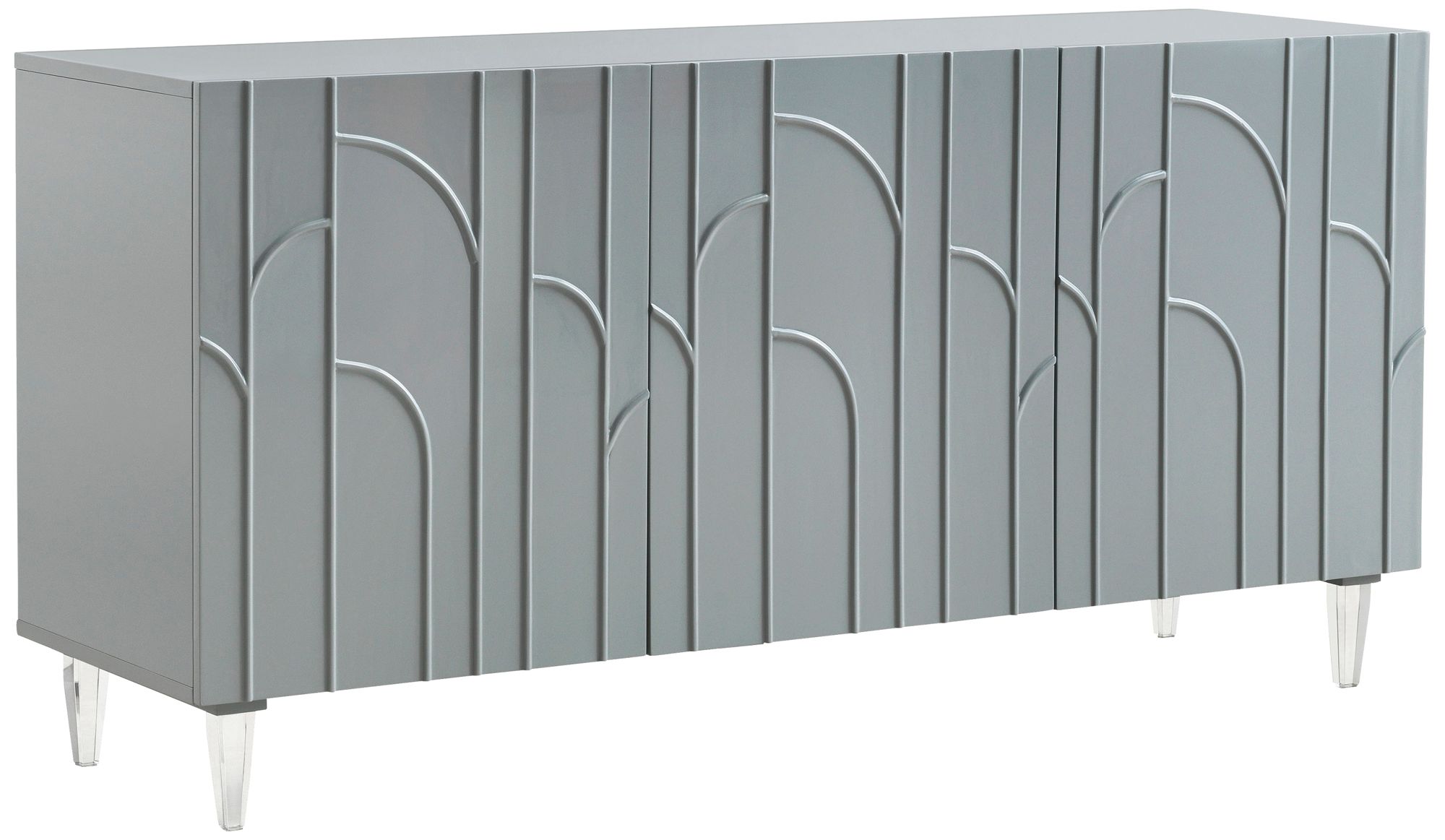 Deco 65" Wide Gray Lacquer 3-Door Wood Buffet