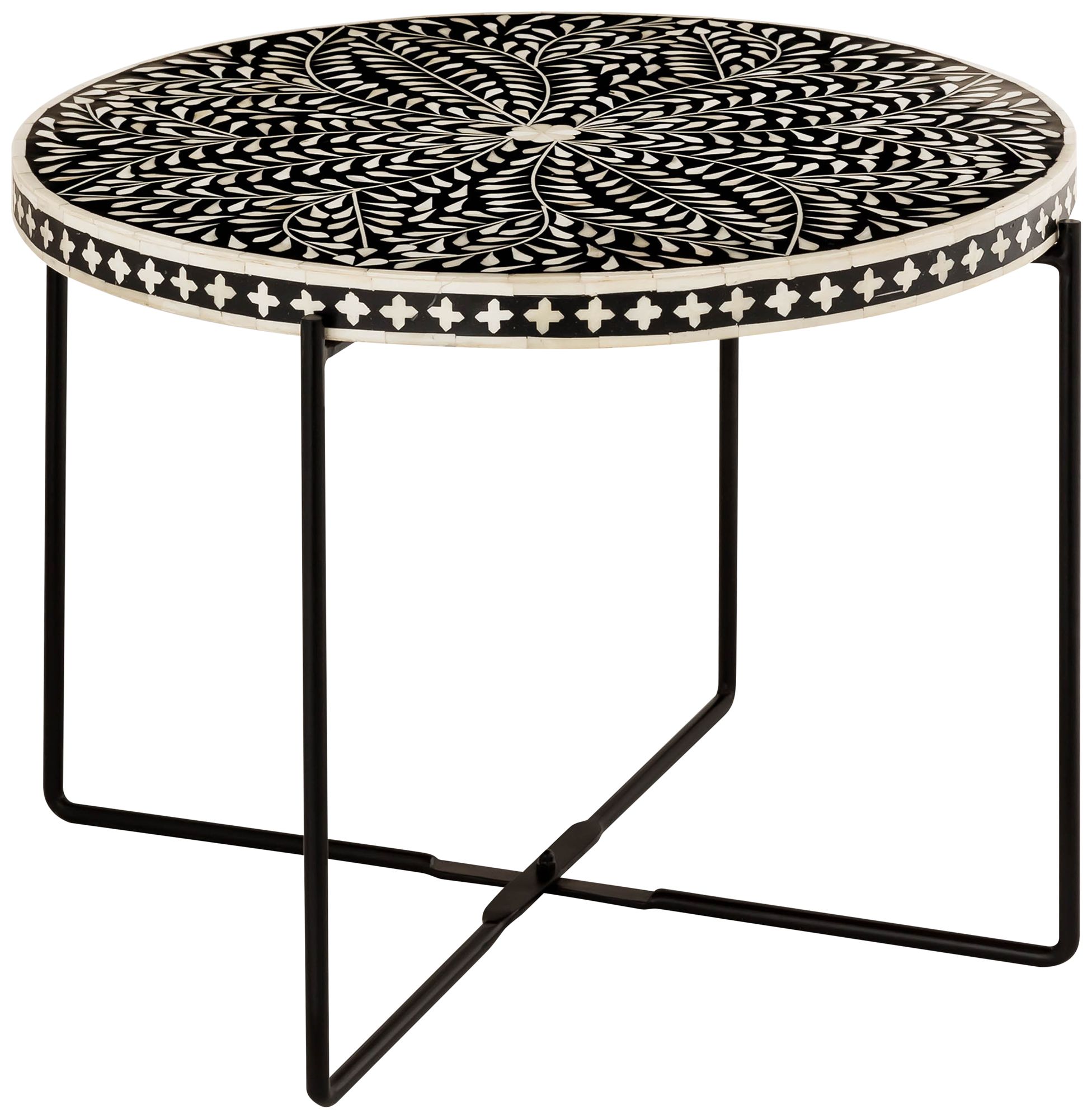 Regina 24"W Black and White Bone-Inlay Round Cocktail Table