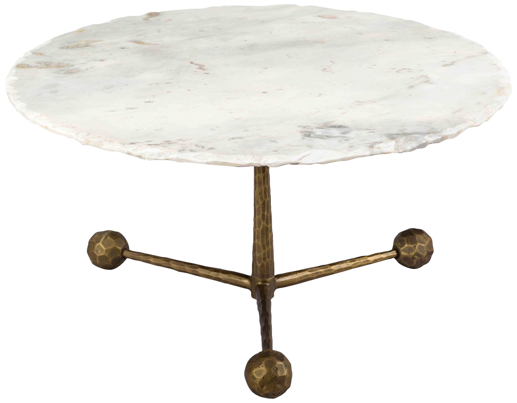 Orbital 32" Wide White Marble and Brass Round Cocktail Table