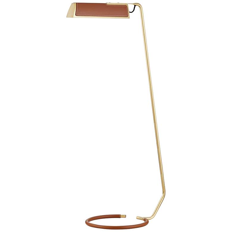 Image 1 Holtsville Aged Brass and Saddle Leather LED Task Floor Lamp