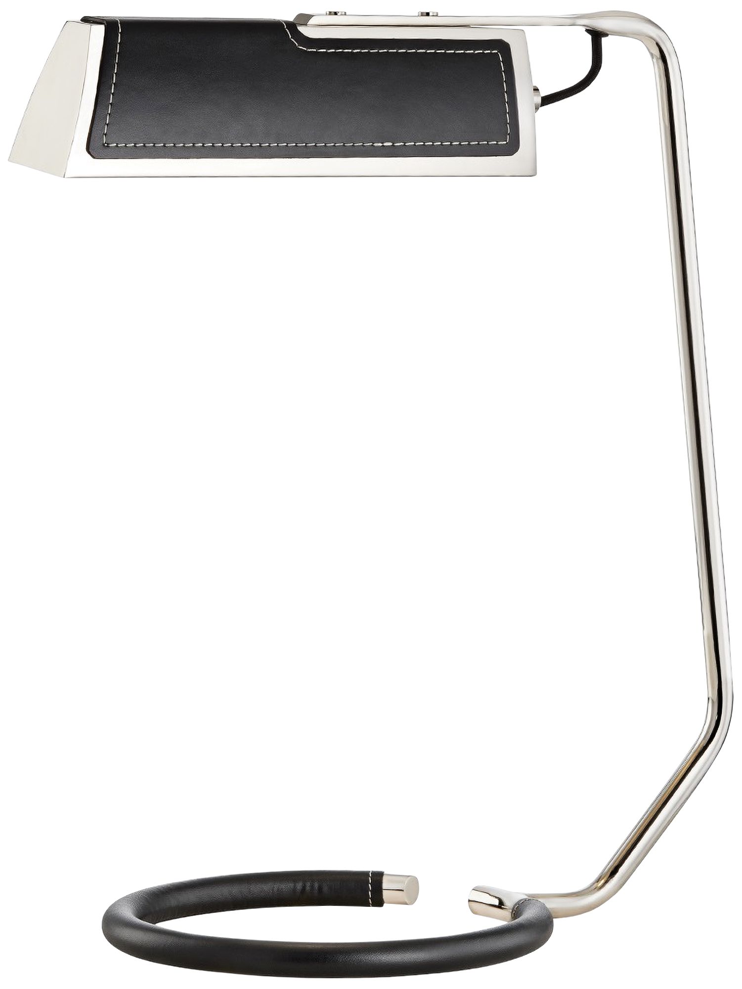 Holtsville Nickel and Black Saddle Leather LED Desk Lamp