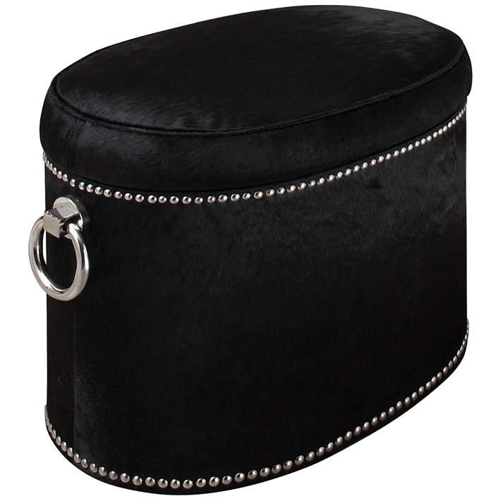 Global Views Angus Black Cowhide Leather Ring Storage Bench