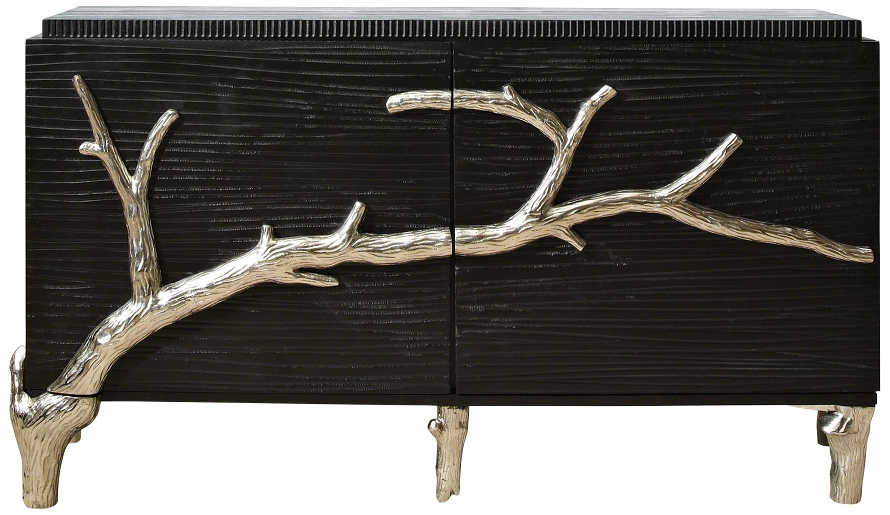 Global Views Branch 62" Wide Black Wood 2-Door Media Cabinet