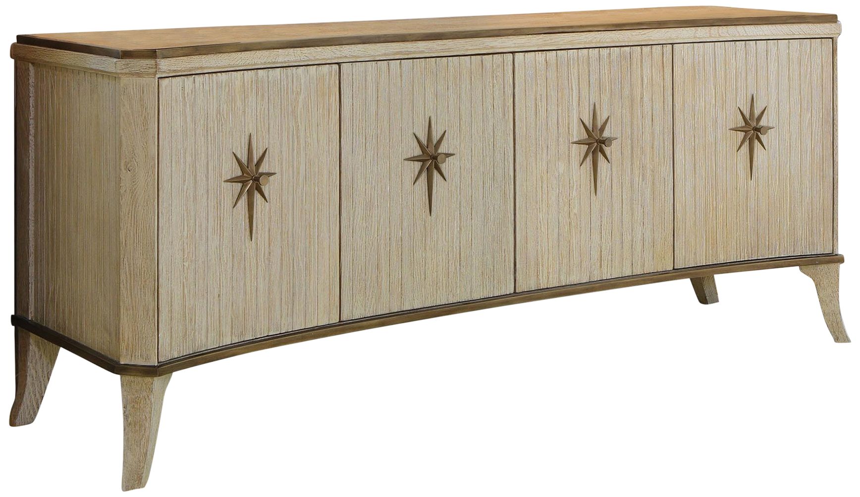 Klismos 70" Wide Sandblasted Oak Wood 4-Door Media Cabinet