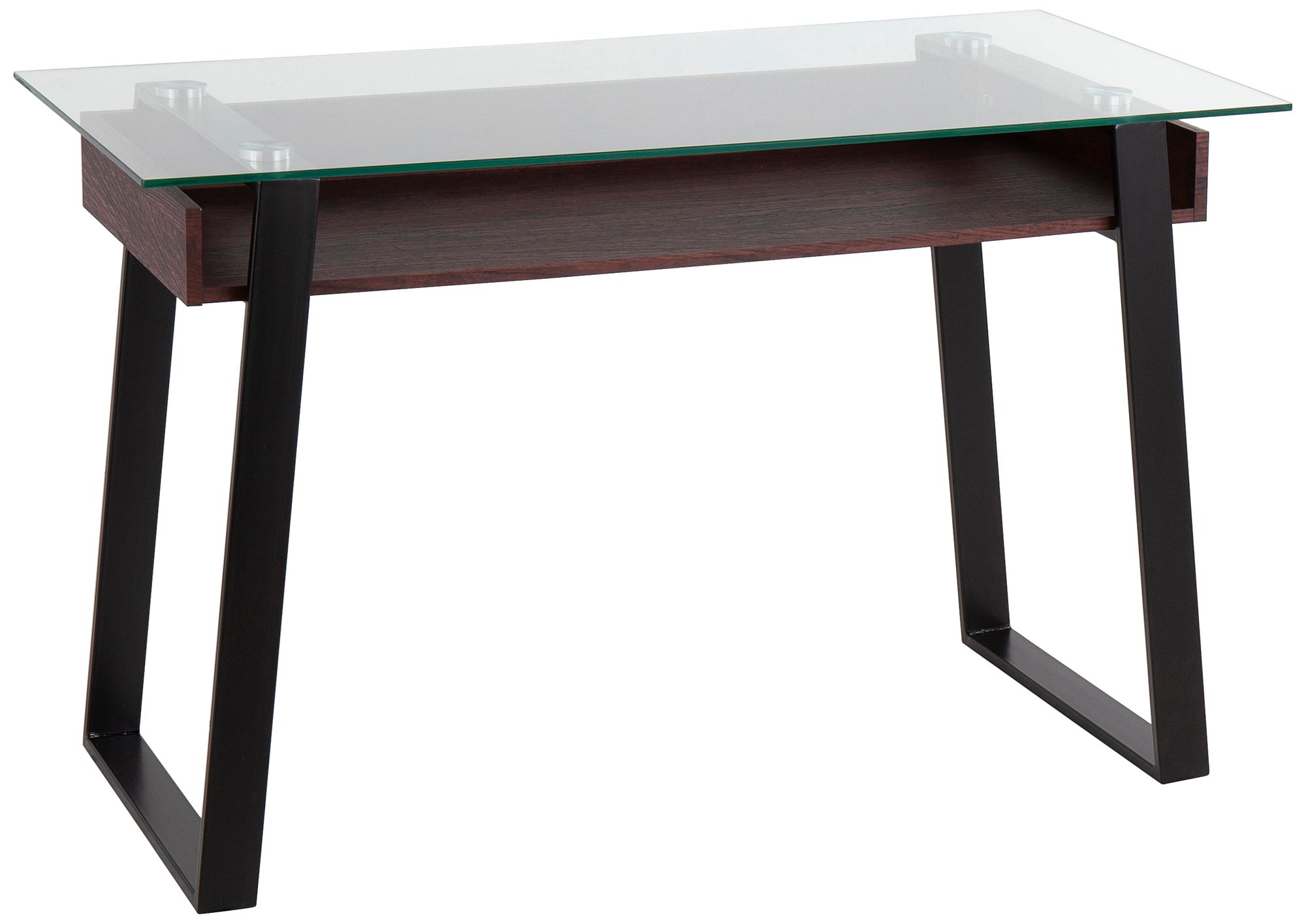 Duke 47" Wide Glass Walnut Wood and Black Metal Office Desk