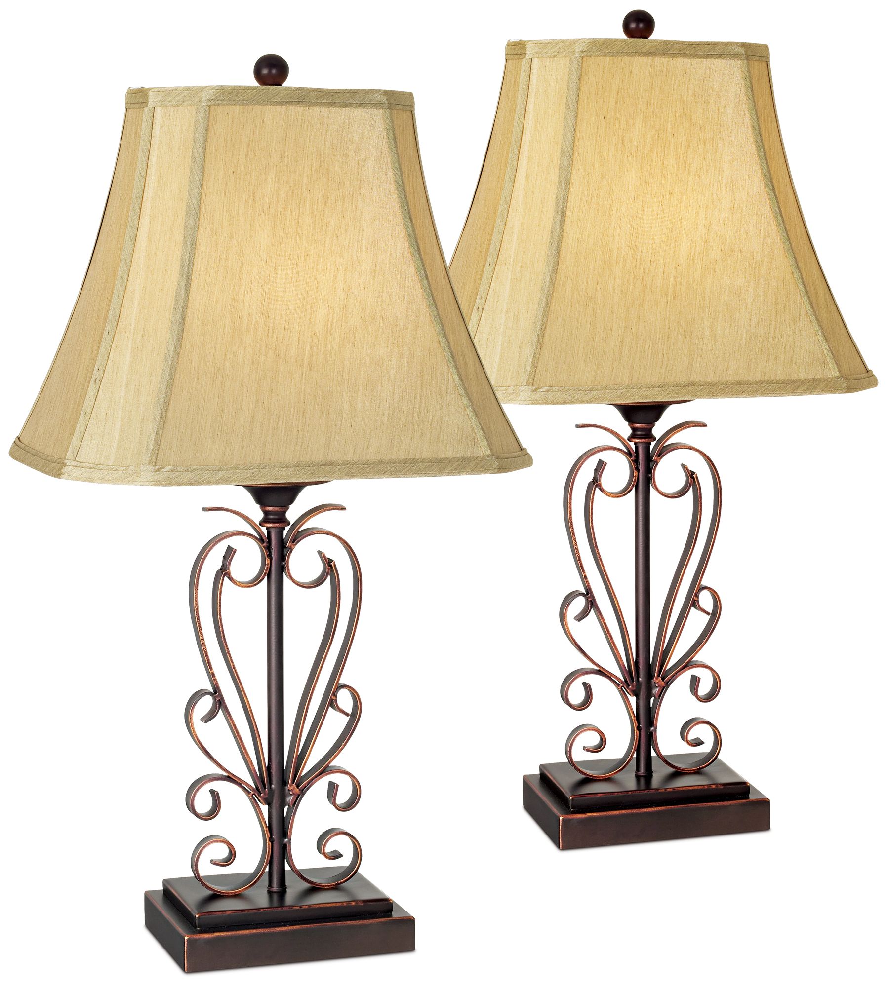 Bronze Copper Scroll Lamps Set of 2 with Table Top Dimmers