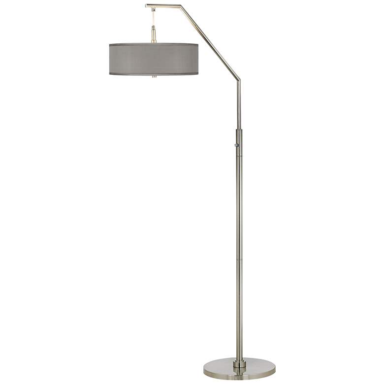 Image 2 Gray Faux Silk Modern Arc Floor Lamp