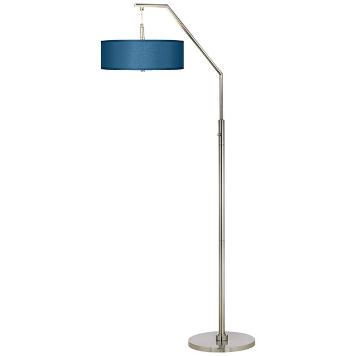 Blue Faux Silk Shade Brushed Nickel Arc, Blue Lamp Shades For Floor Lamps