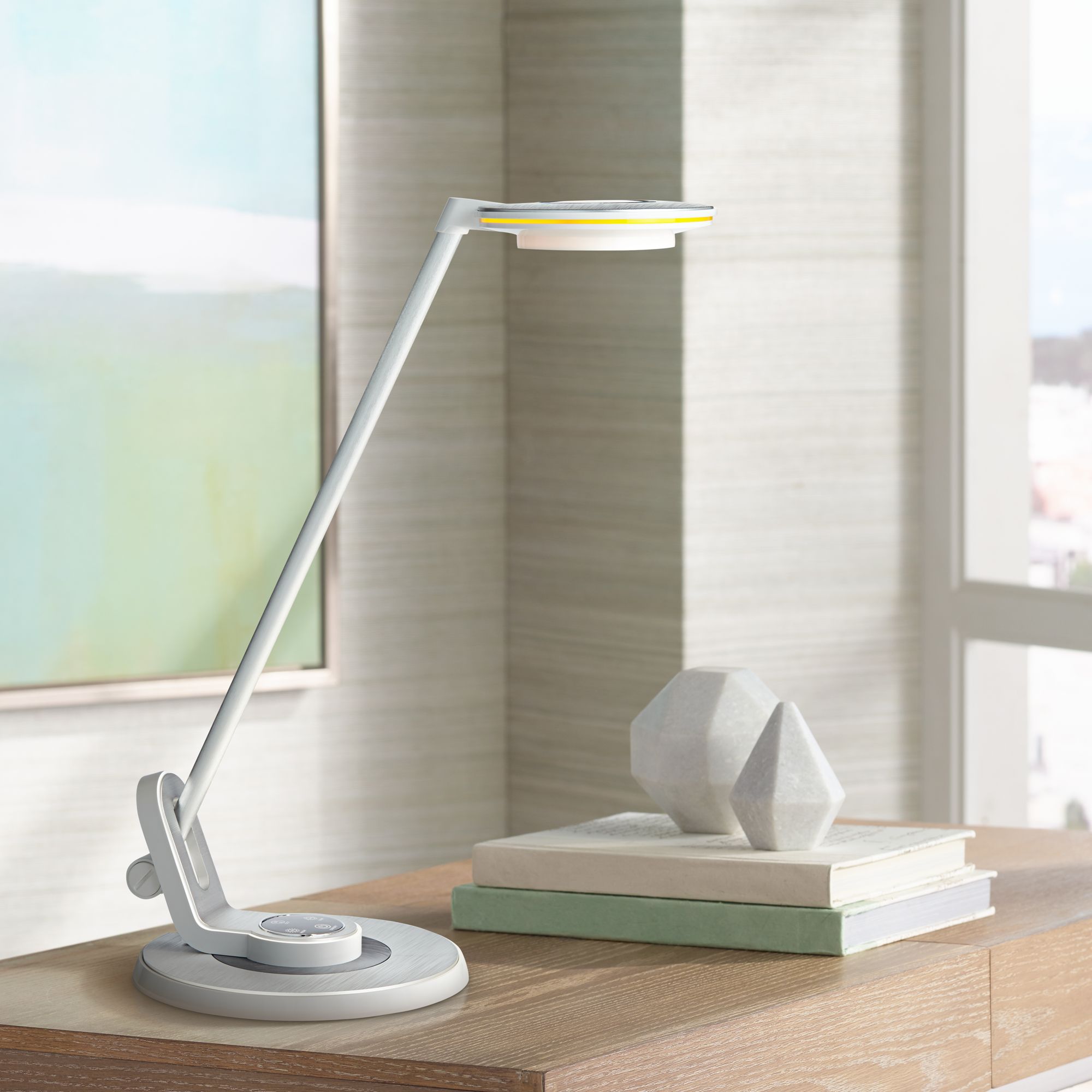 Modern Desk Table Lamp 19" with USB Port Touch On Off LED White Silver