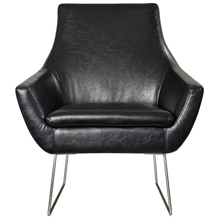 Kendrick Distressed Black Faux Leather, Faux Leather Armchair