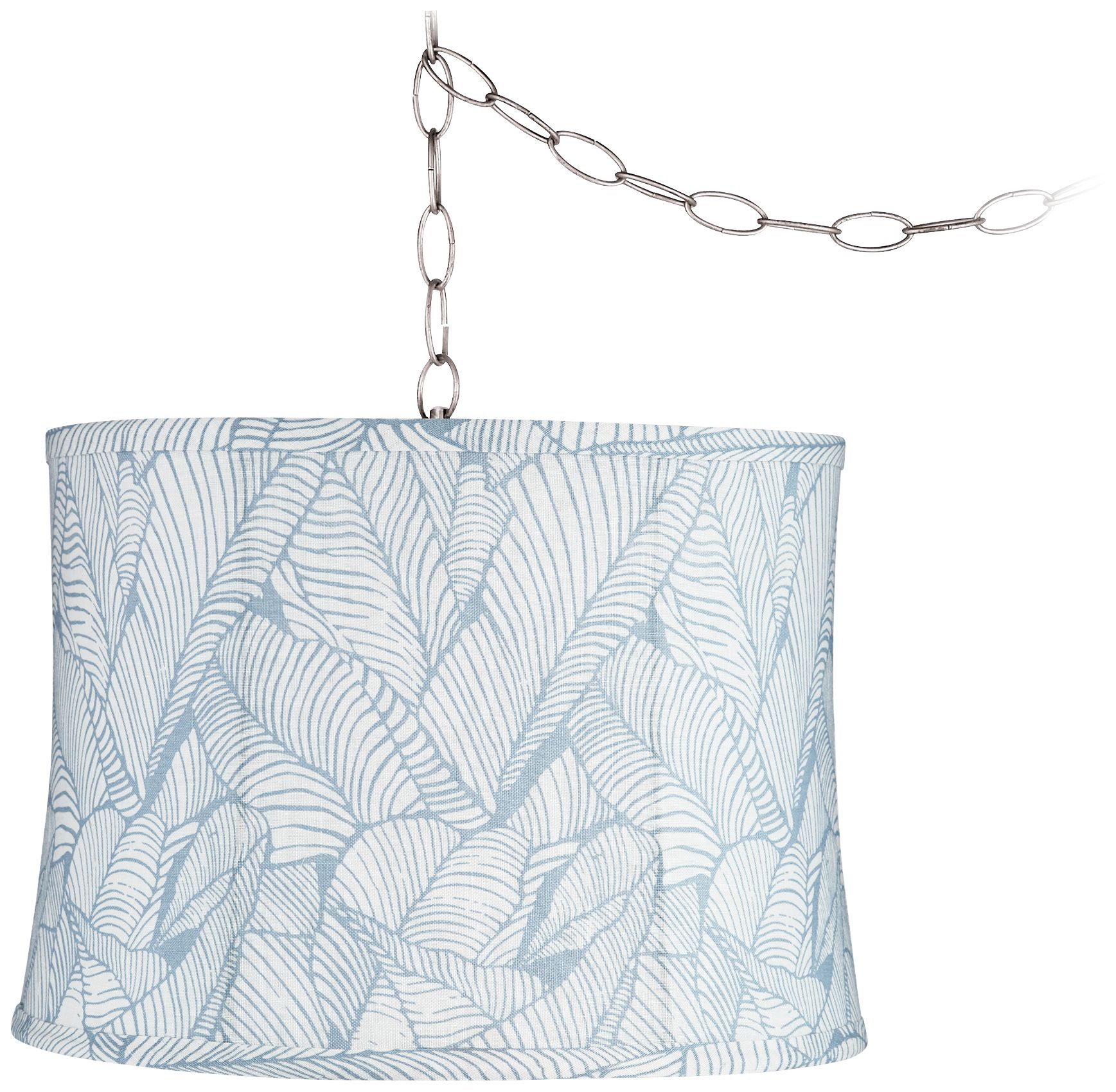 Blue Leaf 14" Wide Brushed Nickel Plug-In Swag Chandelier