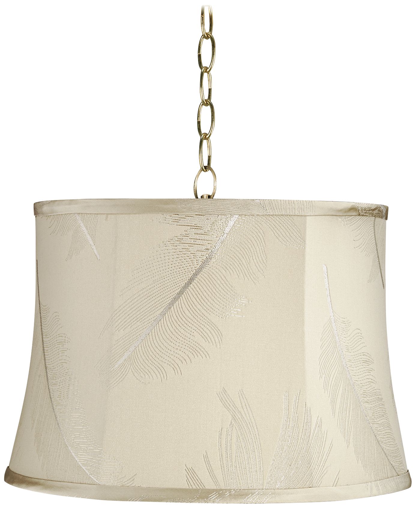 Cream Embroidery 16" Wide Antique Brass Shaded Pendant Light