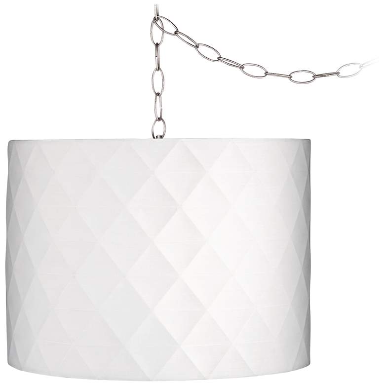 Off-White 15&quot; Wide Brushed Nickel Plug-In Swag Chandelier