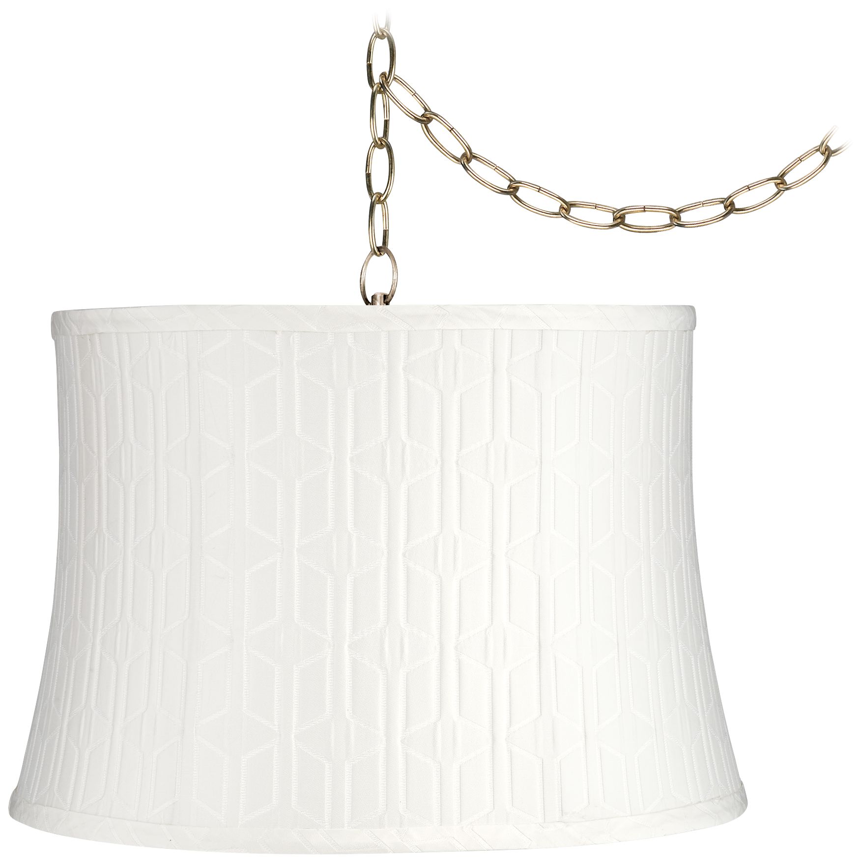 White Pattern 16" Wide Antique Brass Plug-In Swag Chandelier