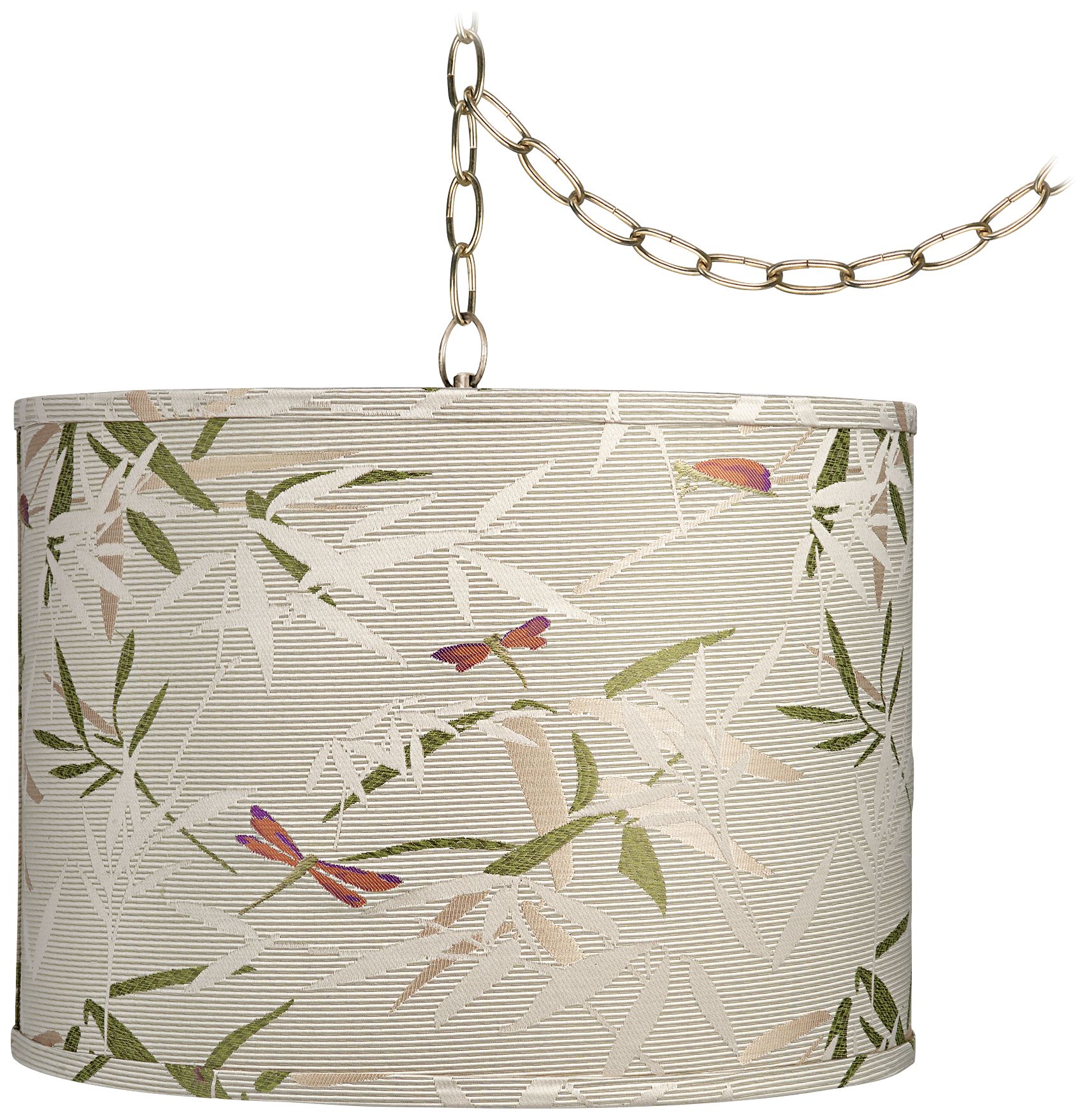 Golden Bamboo 15" Wide Antique Brass Plug-In Swag Chandelier