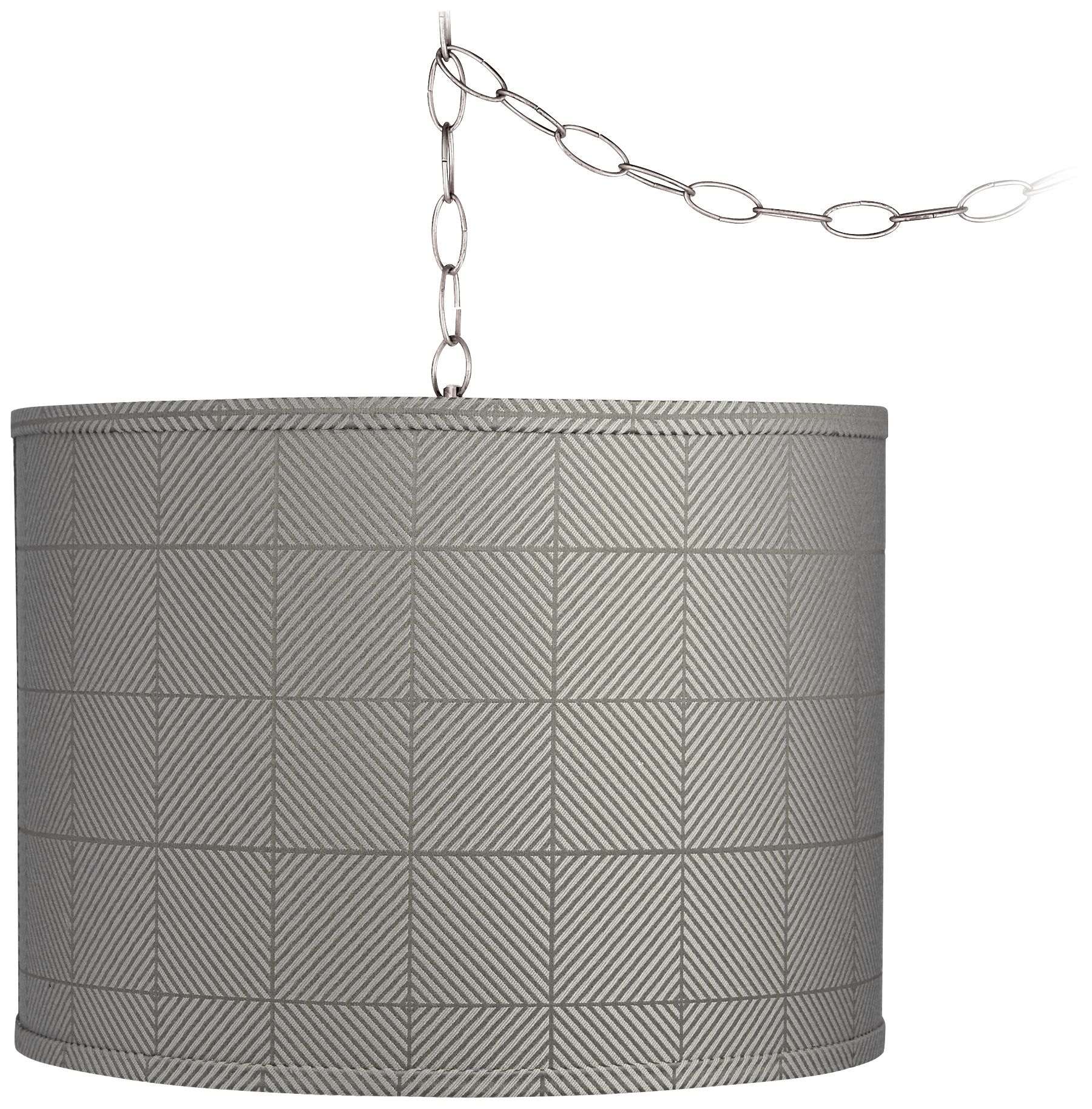 Gray Grid 15" Wide Brushed Nickel Plug-In Swag Chandelier