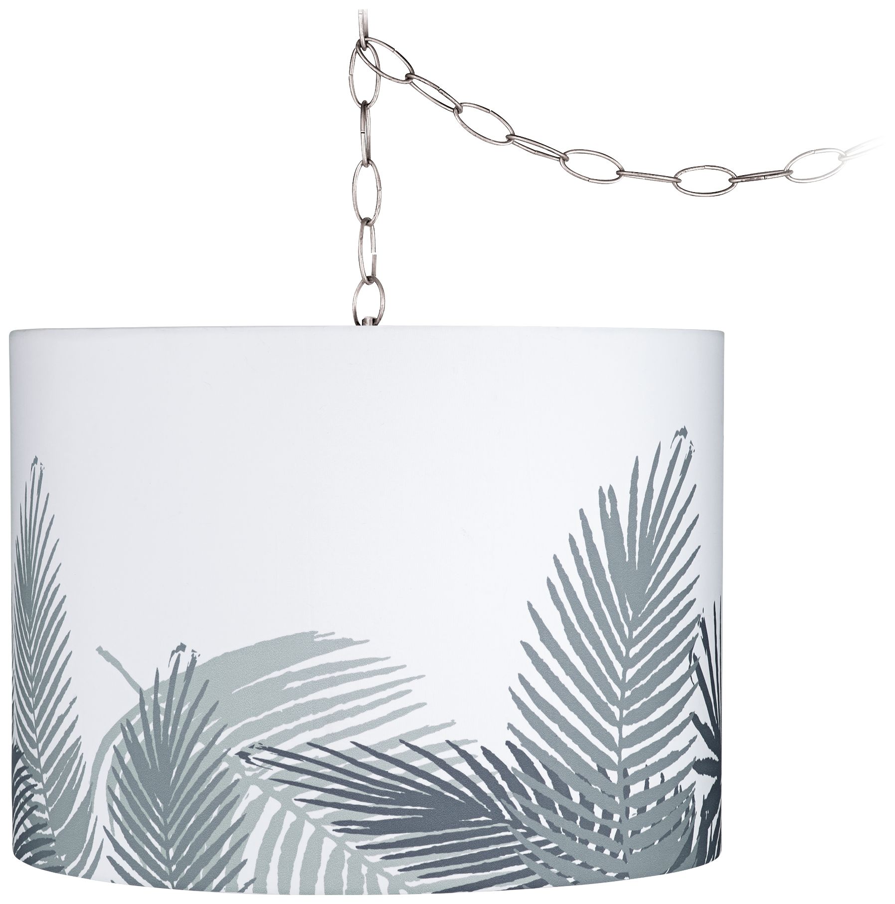 Neutral Palm 15" Wide Brushed Nickel Plug-In Swag Chandelier