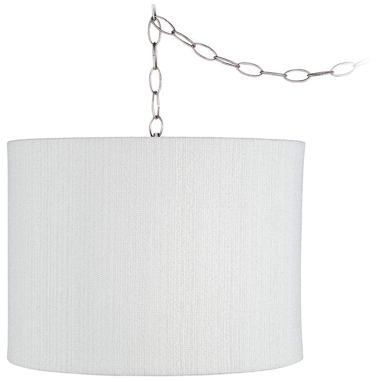 White Weave 15&quot; Wide Brushed Nickel Plug-In Swag Chandelier