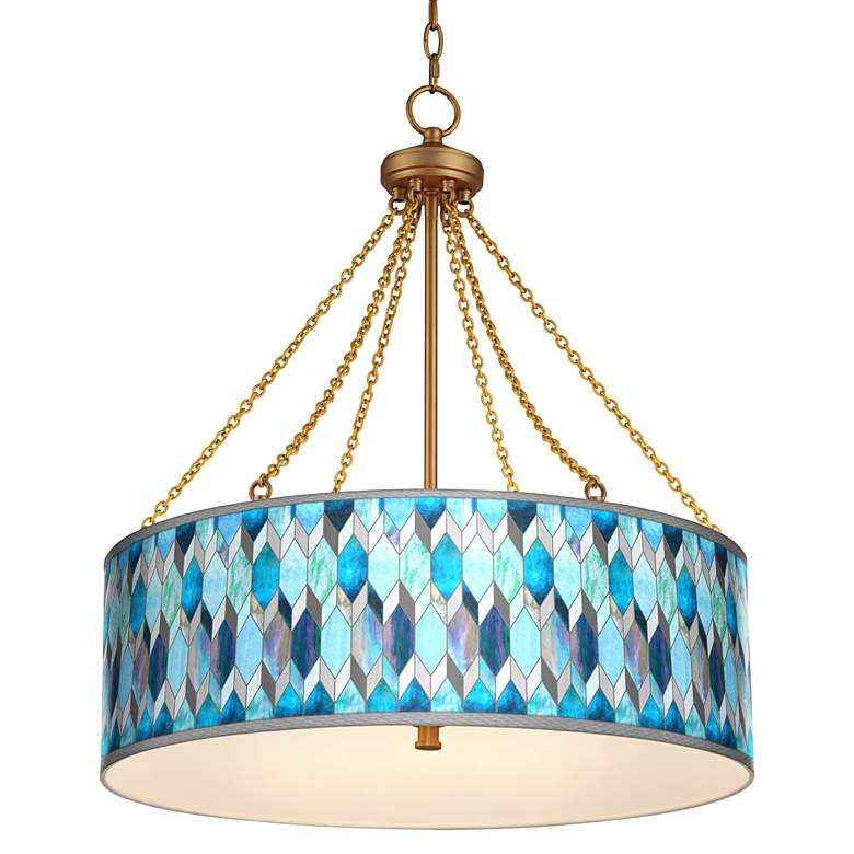 Blue Tiffany Style Dana Antique Brass Pendant Light 81r07 Lamps Plus