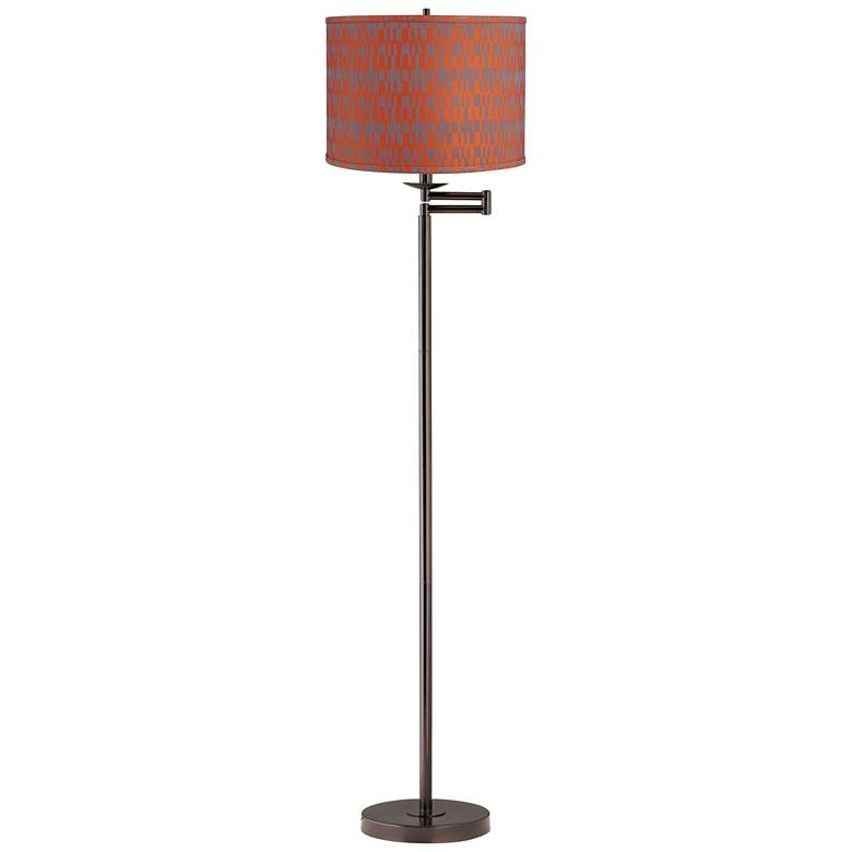Image 1 Orange and Taupe Bronze Swing Arm Floor Lamp