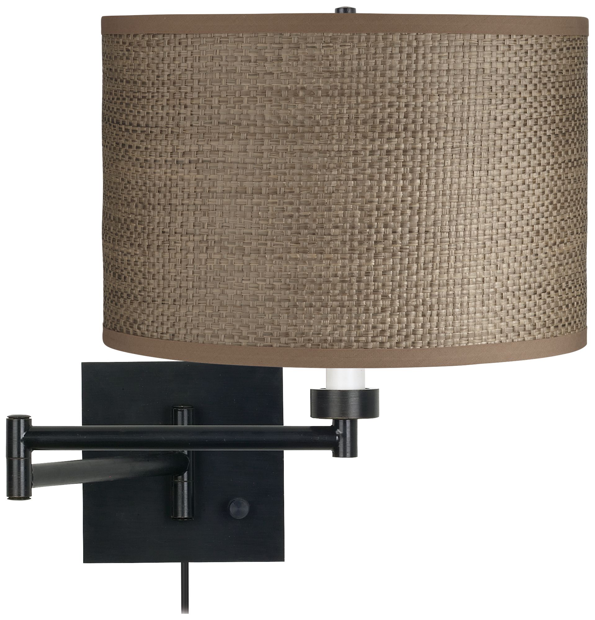 Gray Raffia Espresso Plug-In Swing Arm Wall Lamp
