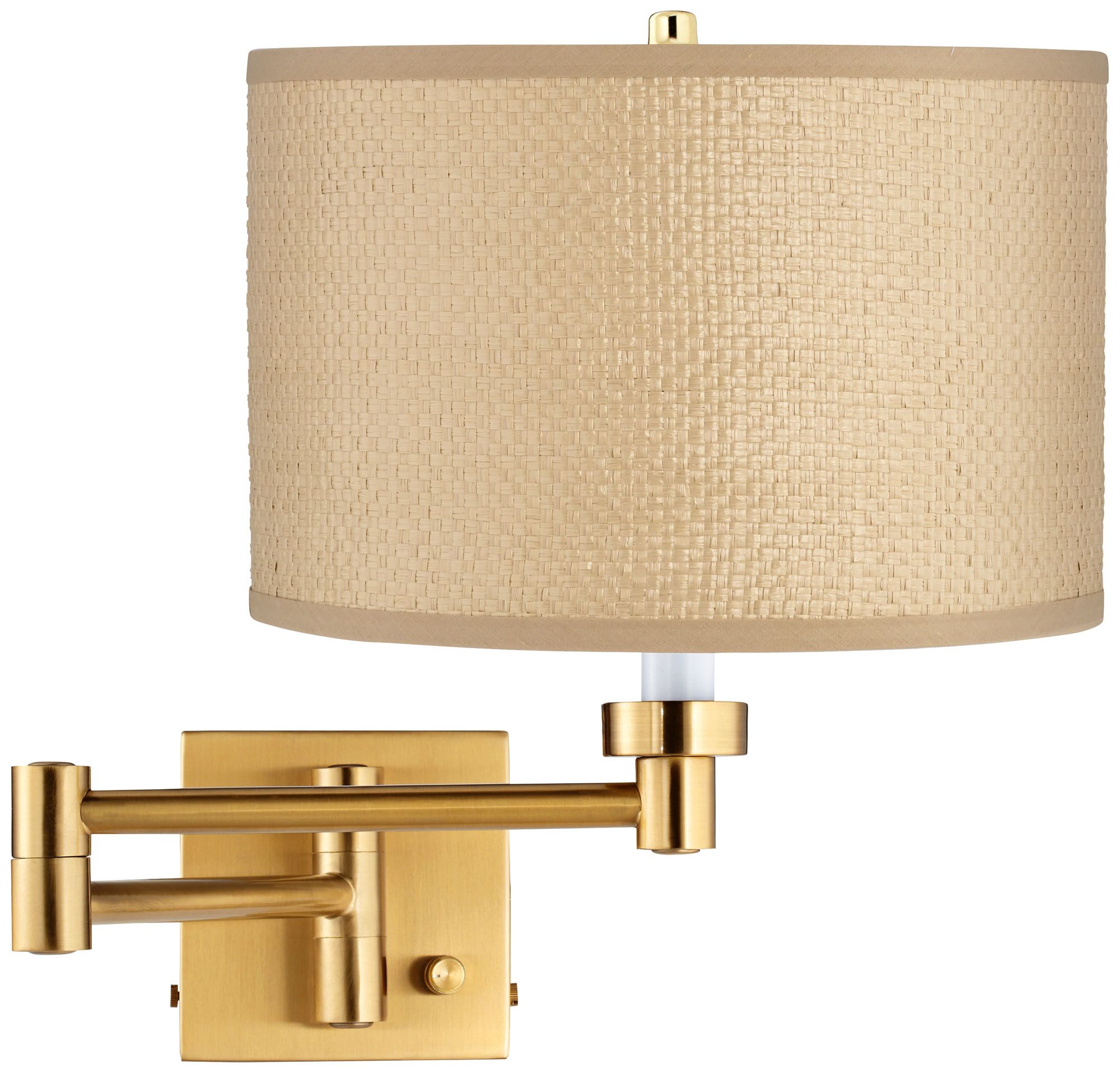 Yellow Raffia Shade Alta Square Antique Brass Swing Arm