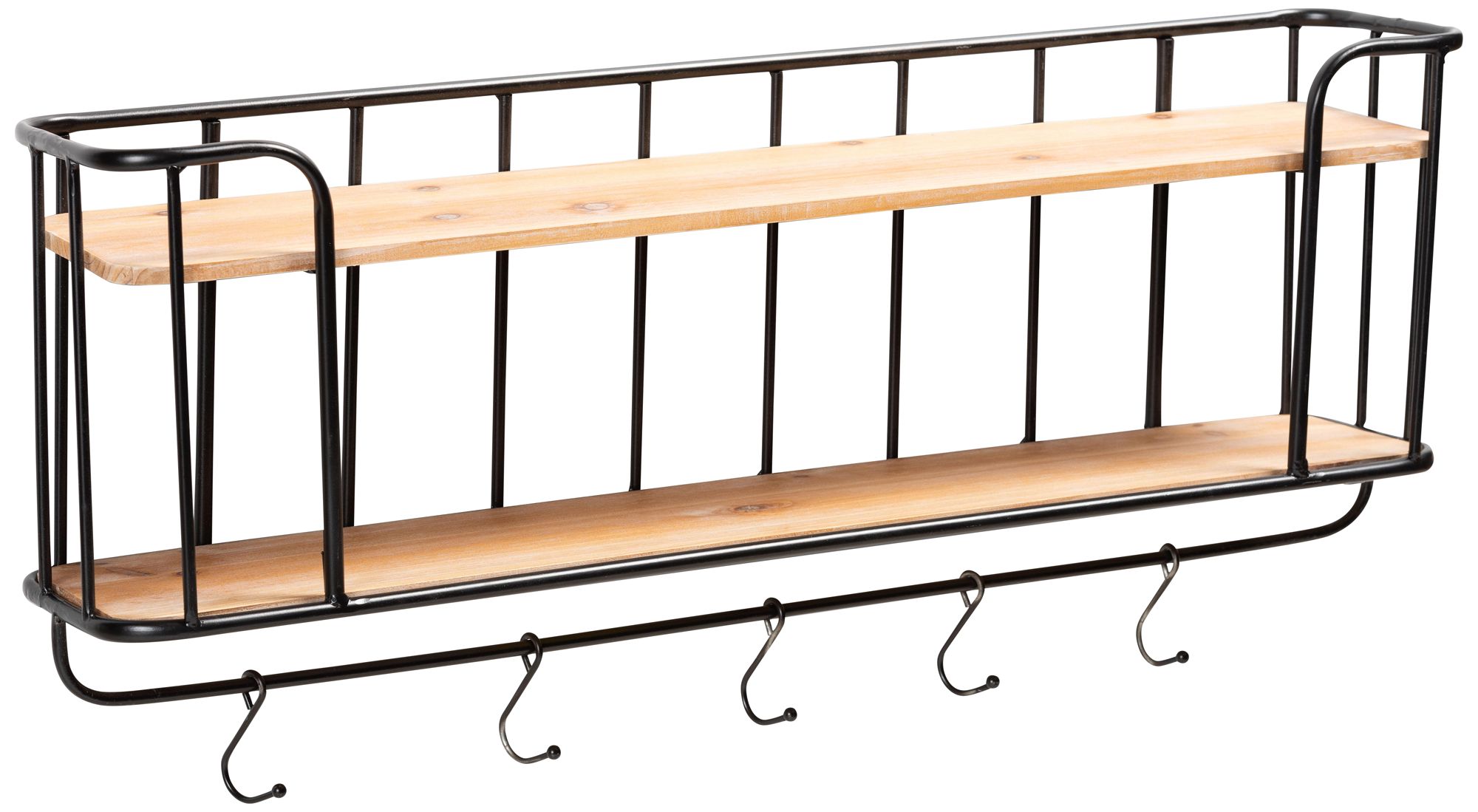 Jaron Oak and Black 2-Tier Wall Mounted Key Coat Hanger