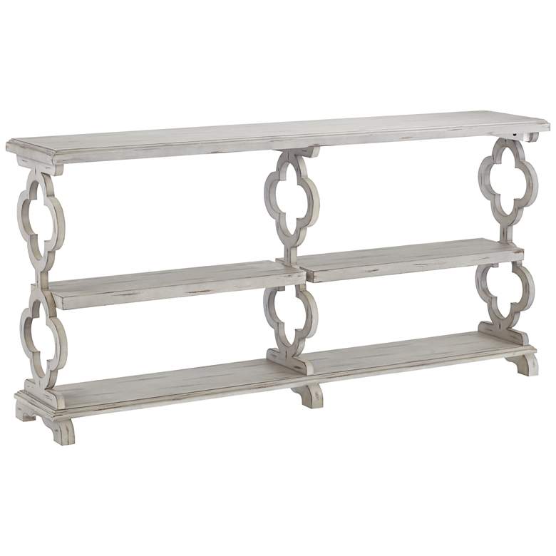 Chelsea 71&quot; Wide Distressed Gray Wood Console Table with Tray Top