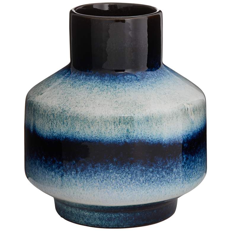 Modern 6 1/2&quot; High Blue and Cream Ceramic Vase