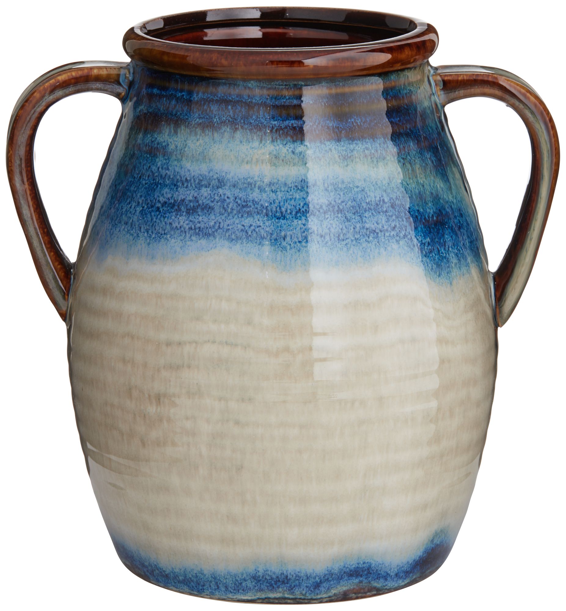 Modern 8 1/2" High Blue Multi-Color 2-Handle Ceramic Vase