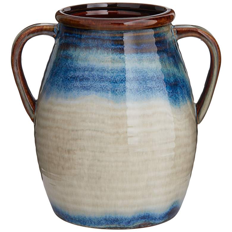 Modern 8 1/2&quot; High Blue Multi-Color 2-Handle Ceramic Vase