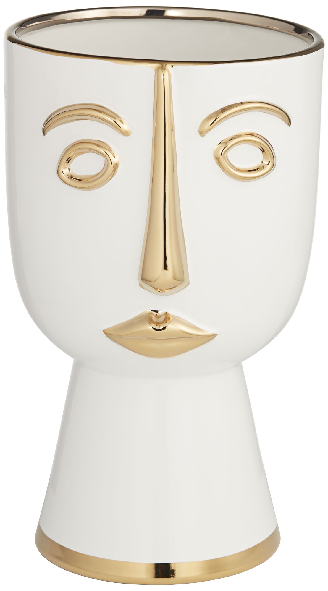 Modern Face 12 1/4" High Gold and White Ceramic Vase