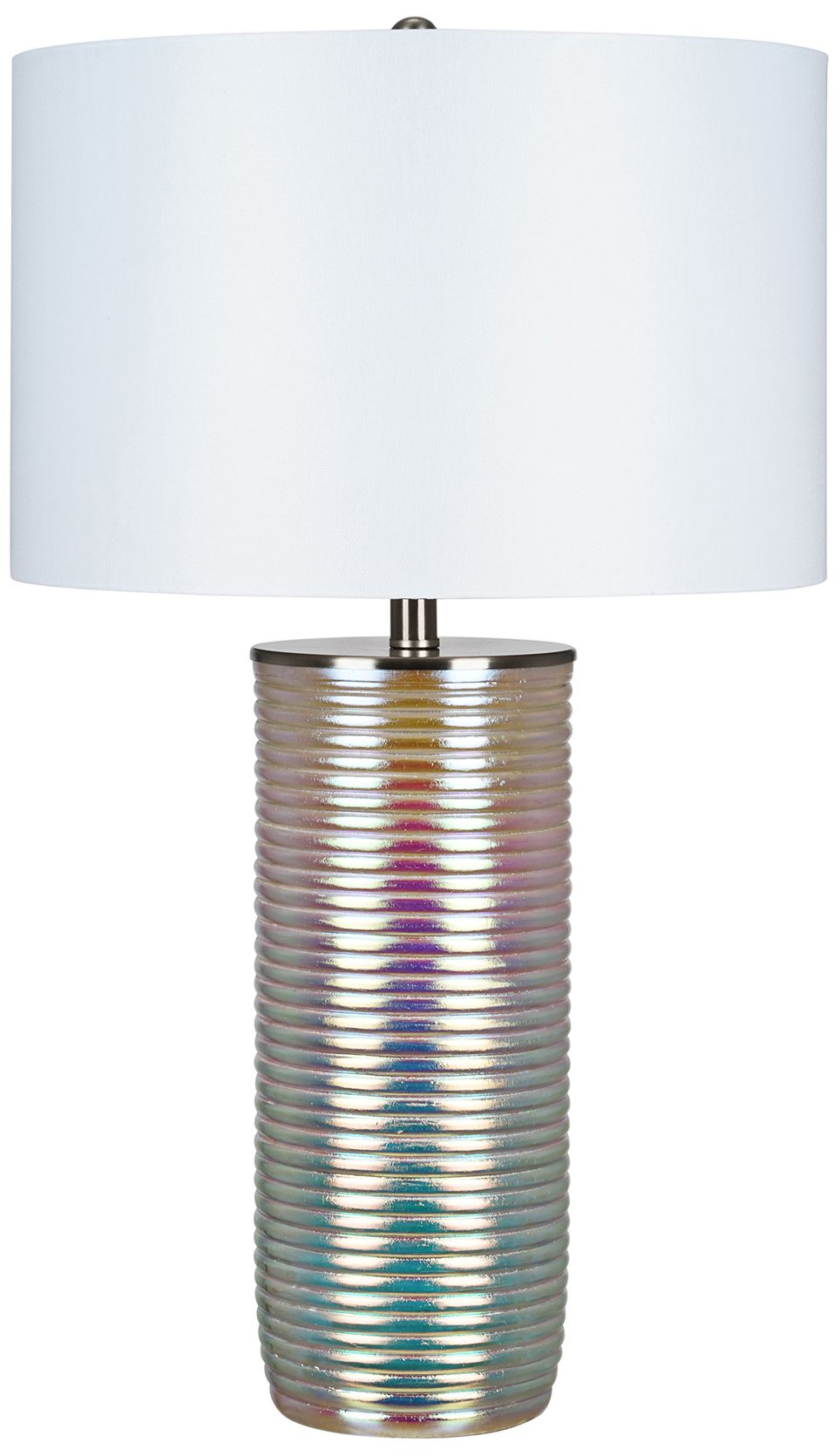 Iridescent Textured Nickel Ribbed Column LED Table Lamp
