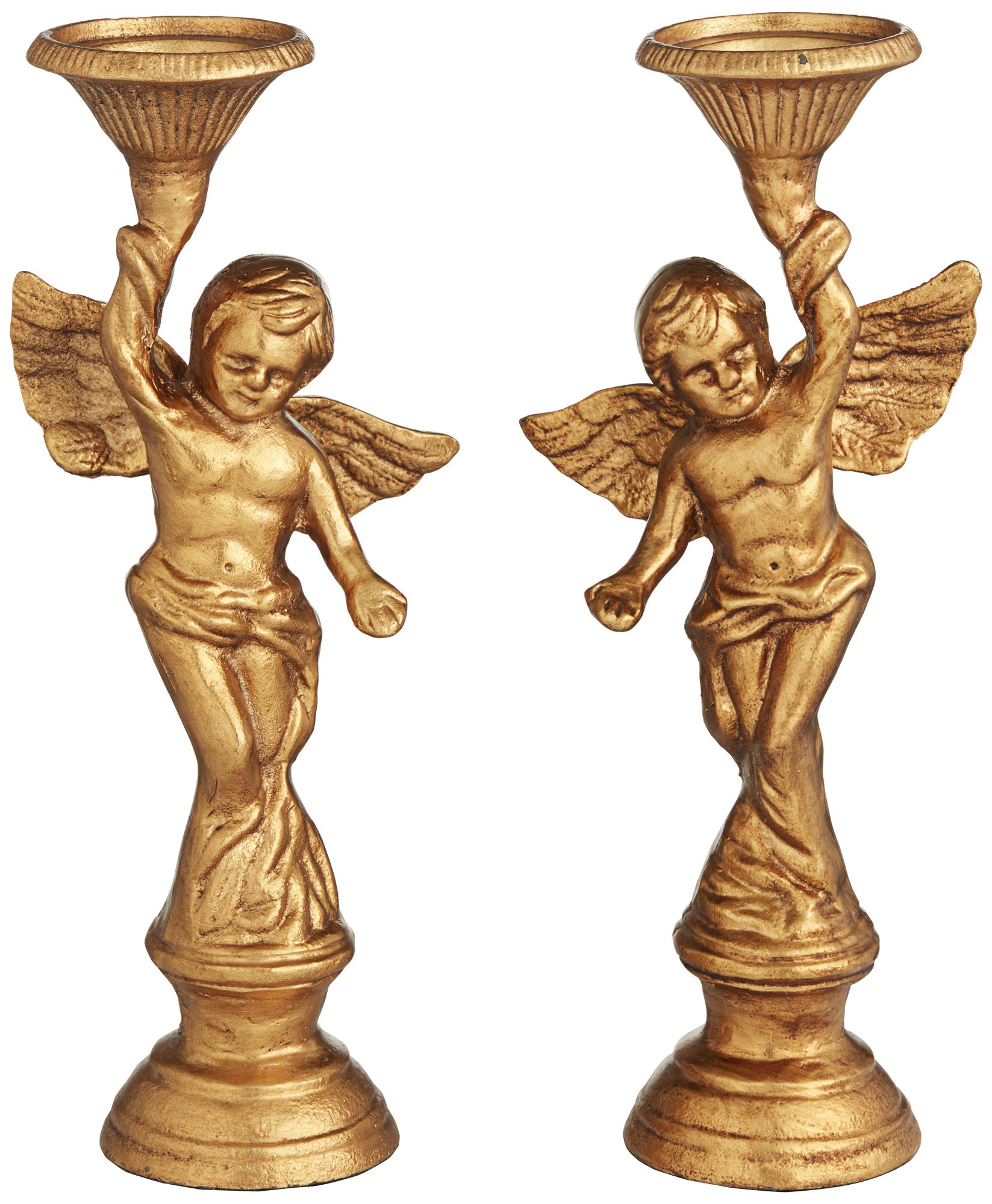 Angel Gold Cast Iron Pillar Candle Holders Set of 2 82R21 Lamps Plus
