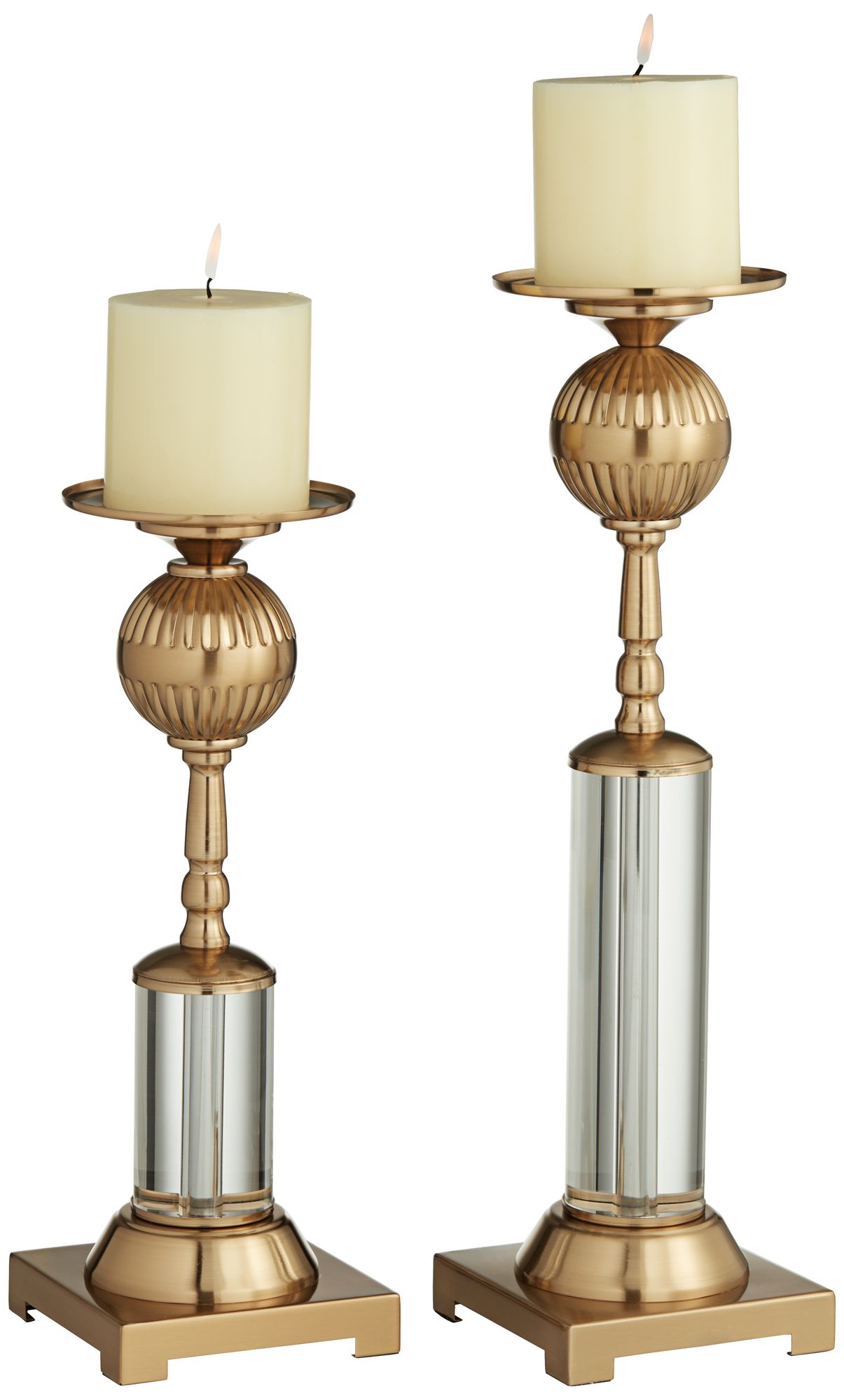 Gold Plated Metal And Crystal Pillar Candle Holders Set Of 2 82r22 Lamps Plus