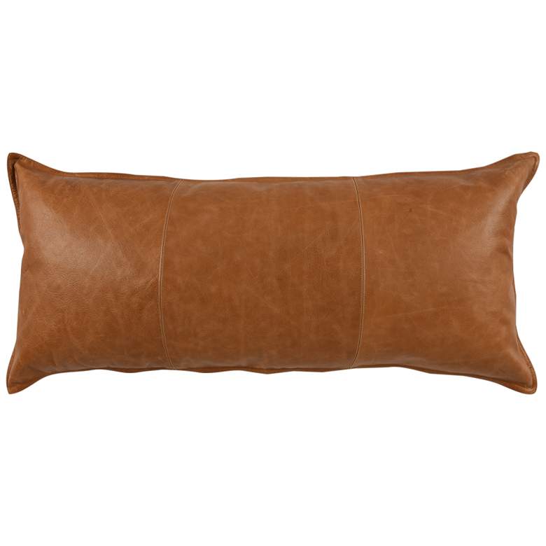 Cognac Brown Leather Lumbar 36&quot; x 16&quot; Decorative Pillow