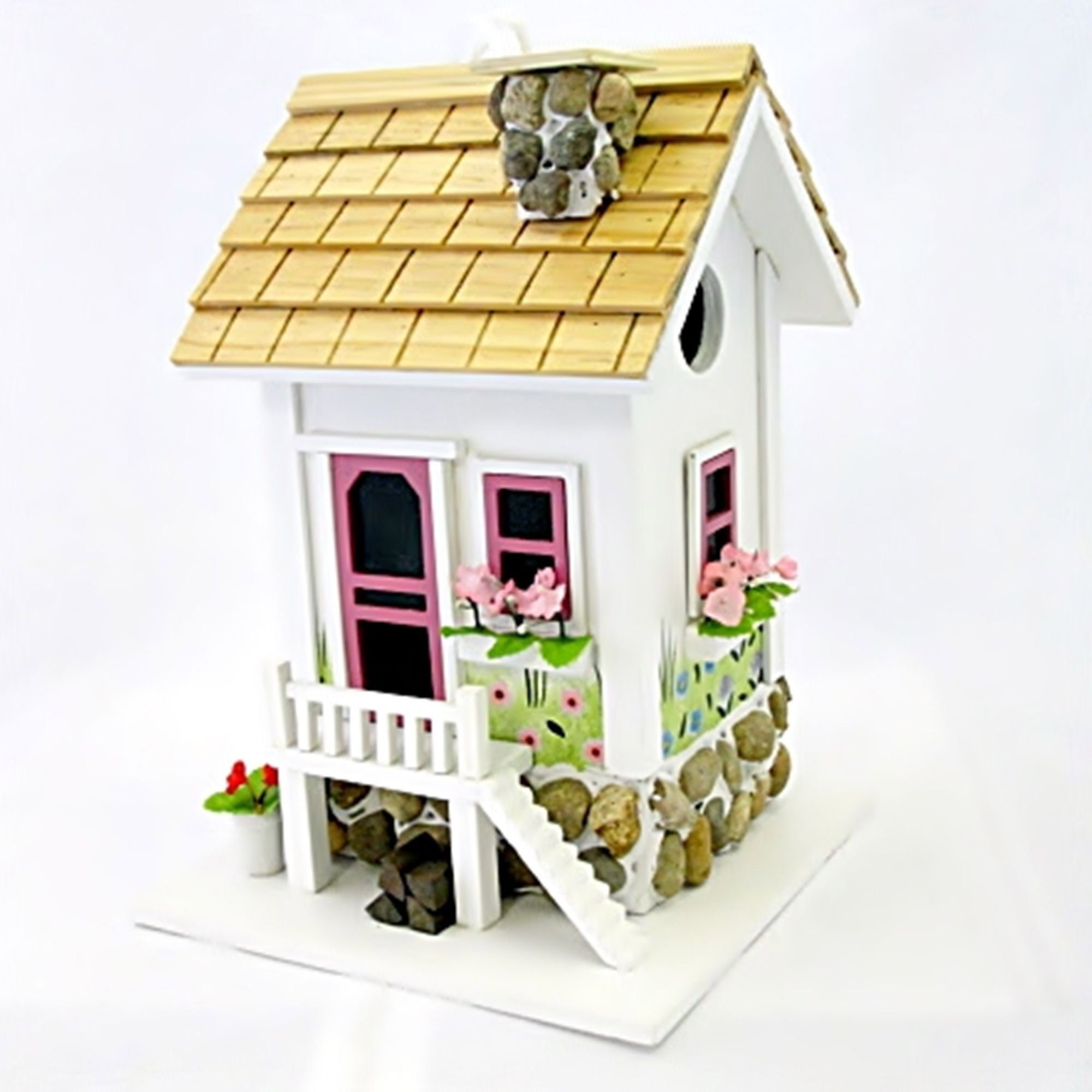 May Cottage White Wood and Stone Birdhouse