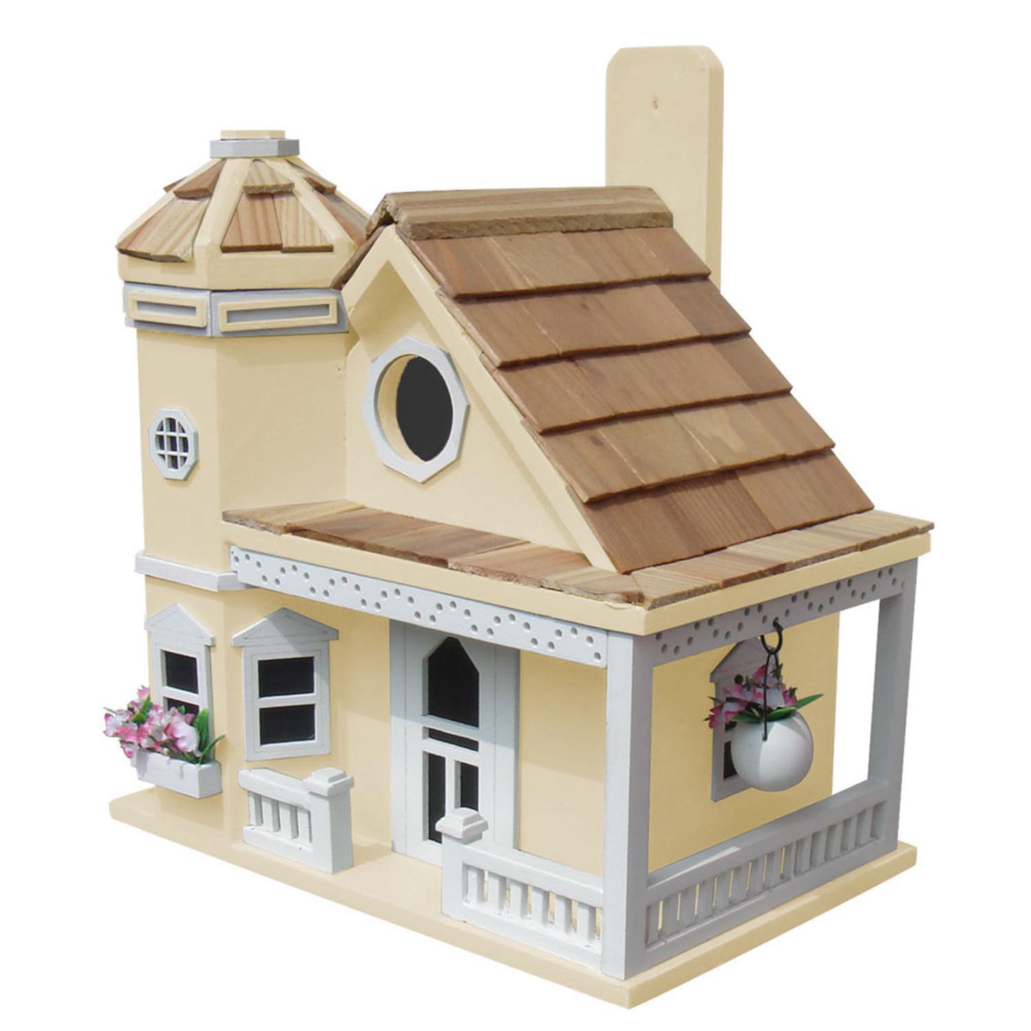 Flower Pot Cottage Yellow Wood Birdhouse