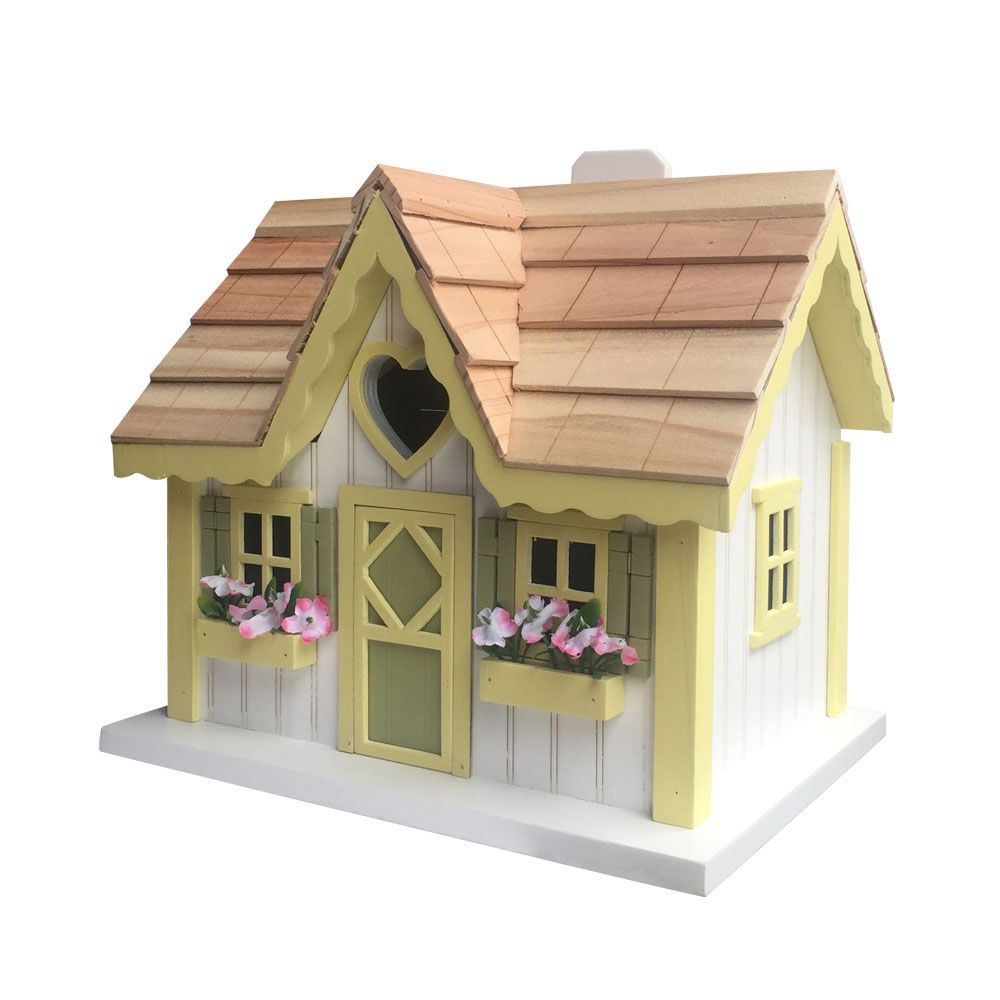 Sweetheart Cottage White and Yellow Wood Birdhouse