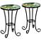 Tropical Leaves Mosaic Black Outdoor Accent Tables Set of 2