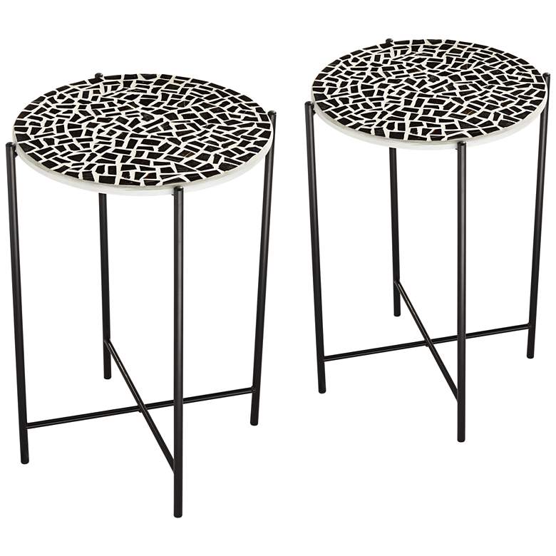 Mavos Mosaic Tile Top Round Side Tables Set of 2