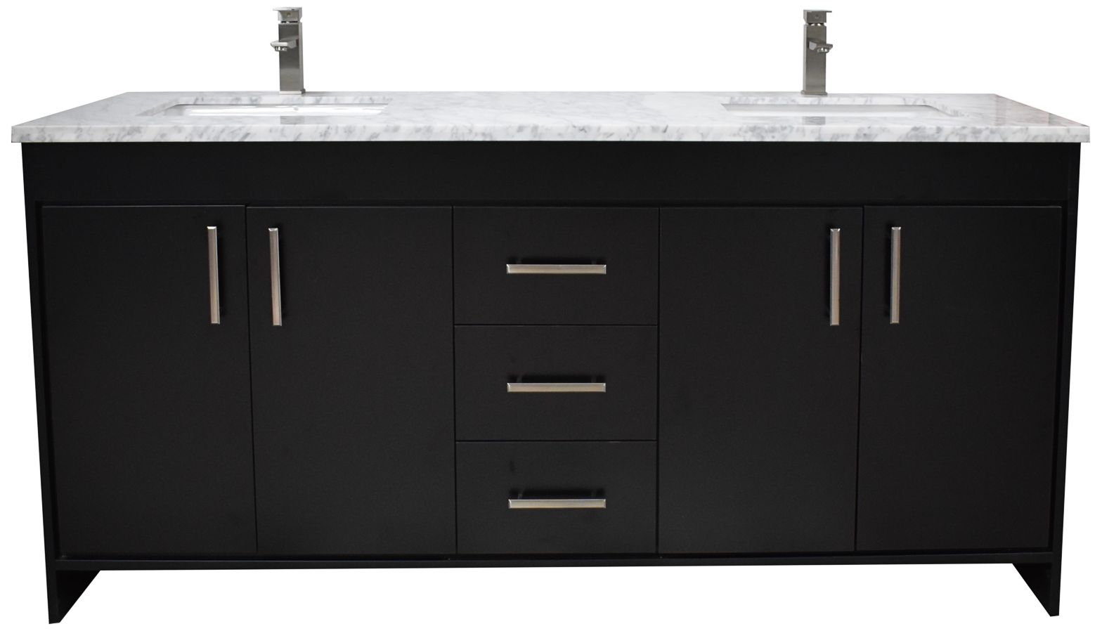 Capri 60" Wide Black Marble Top 3-Drawer Double Sink Vanity