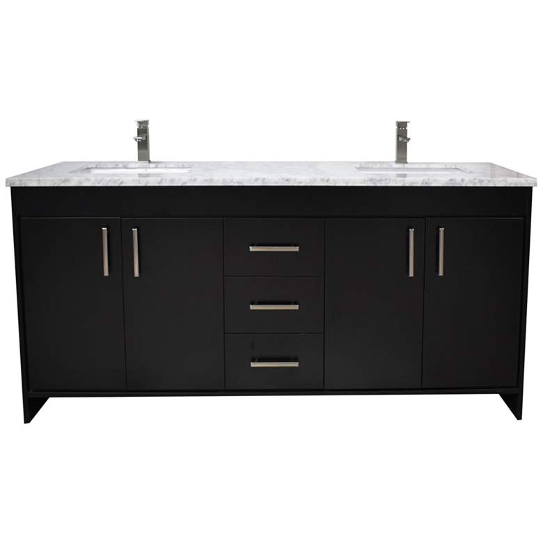 Capri 60&quot; Wide Black Marble Top 3-Drawer Double Sink Vanity