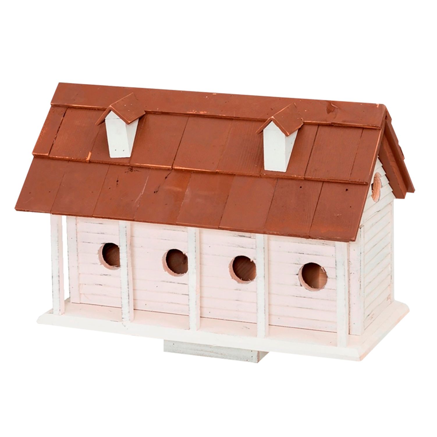 Martinsburg Manor White Wash 6-Room Birdhouse with Brown Roof