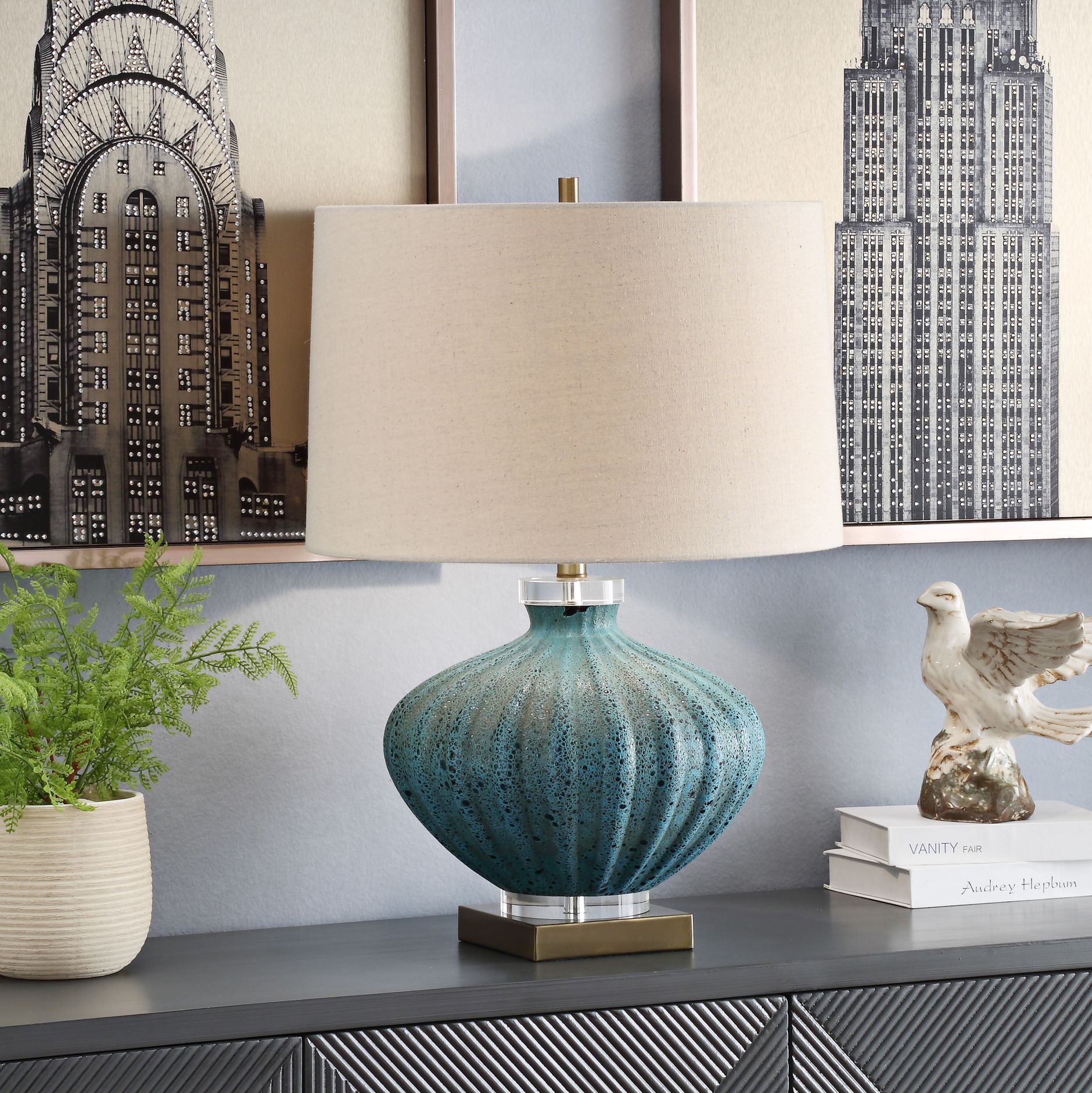 Crestview Collection Reeves Turquoise Glass Table Lamp