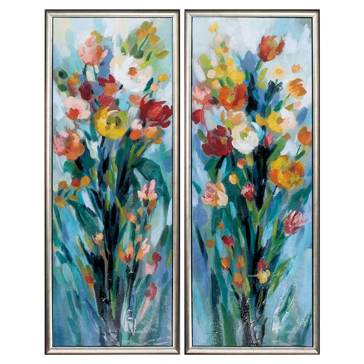 Tall Bright Flowers 36 High 2 Piece Framed Wall Art Set 83p74 Lamps Plus