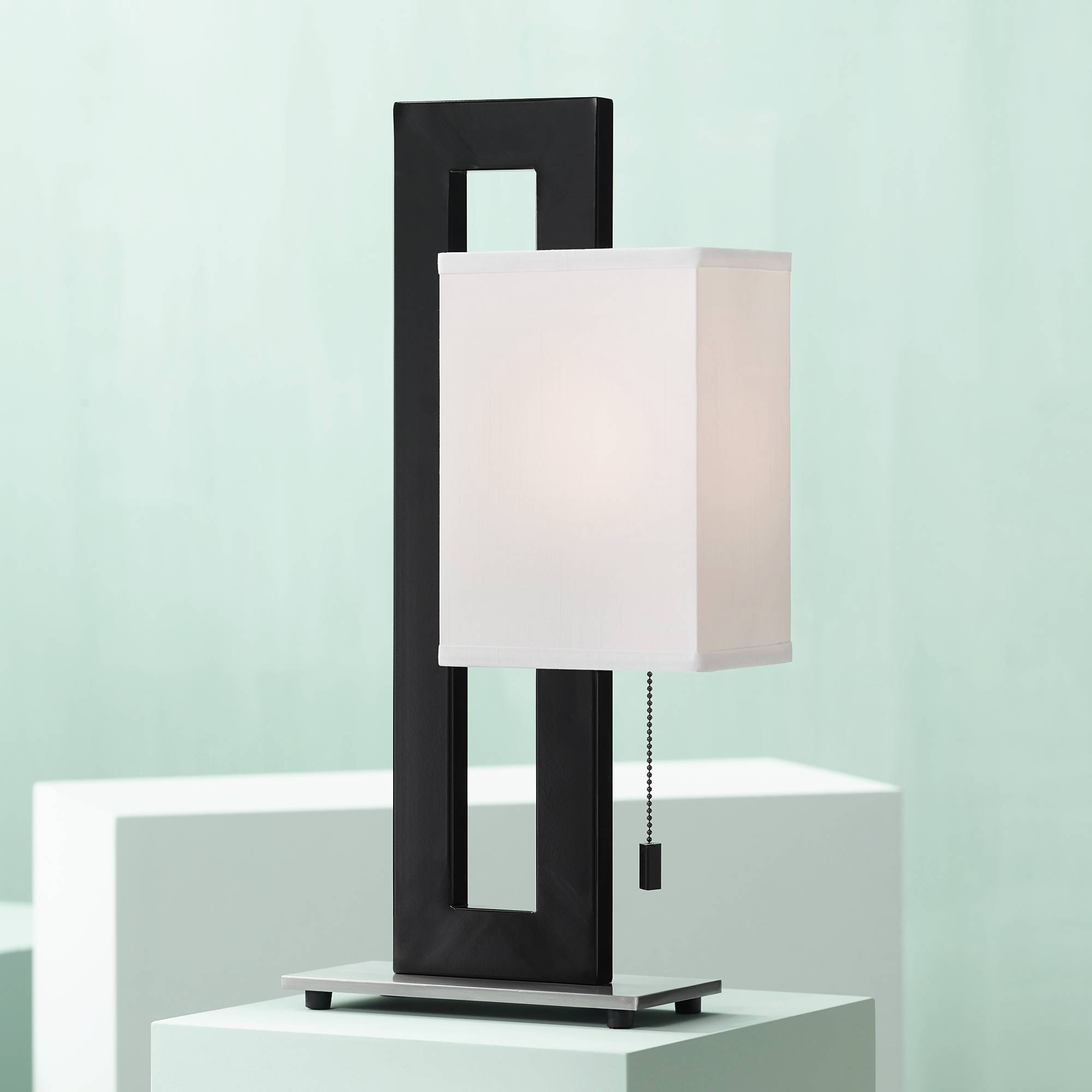 Details About Modern Accent Table Lamp Black Metal White Floating Box For Living Room Bedroom