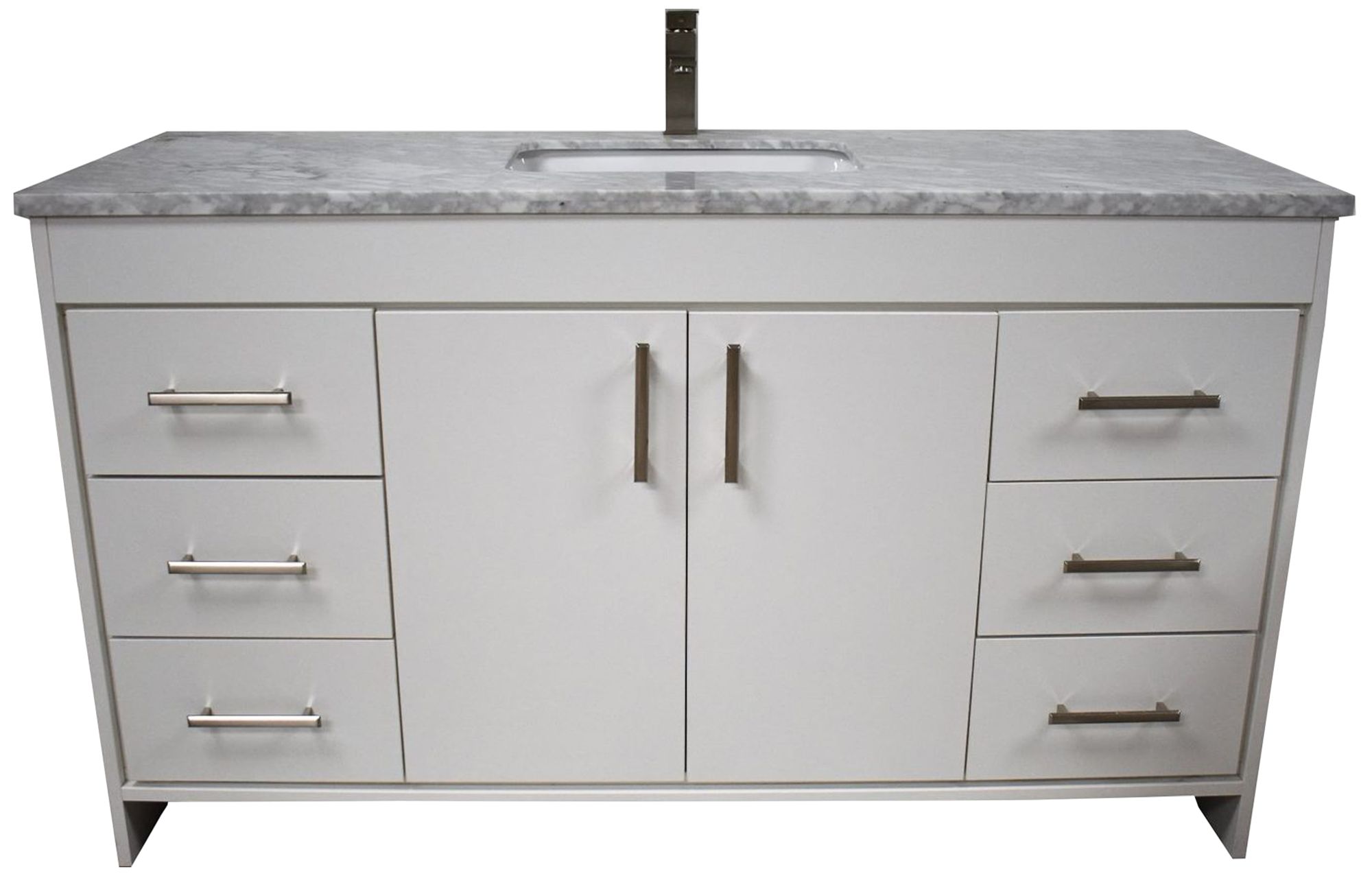 Capri 60" Wide White 6-Drawer Marble Top Single Sink Vanity